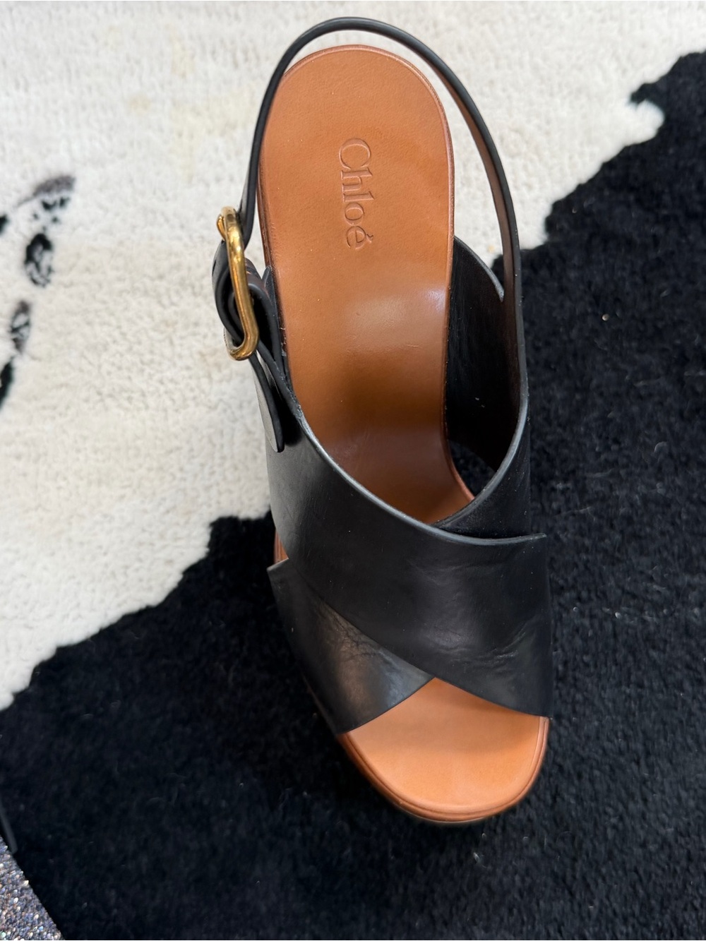 Black Chloe Leather Crisscross Slingback Sandals